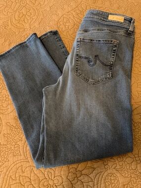 AG Adriano Goldschmied Saige High Rise Straight Light Blue Denim Jeans, Size 33